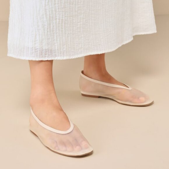 Lulus Aldan Beige Sheer Mesh Ballet Flats - Size 7 - Picture 1 of 1